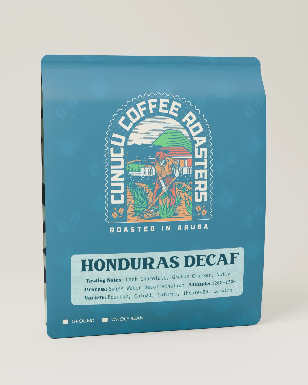 Cunucu Honduras Decaf coffee in its original illustrated bag