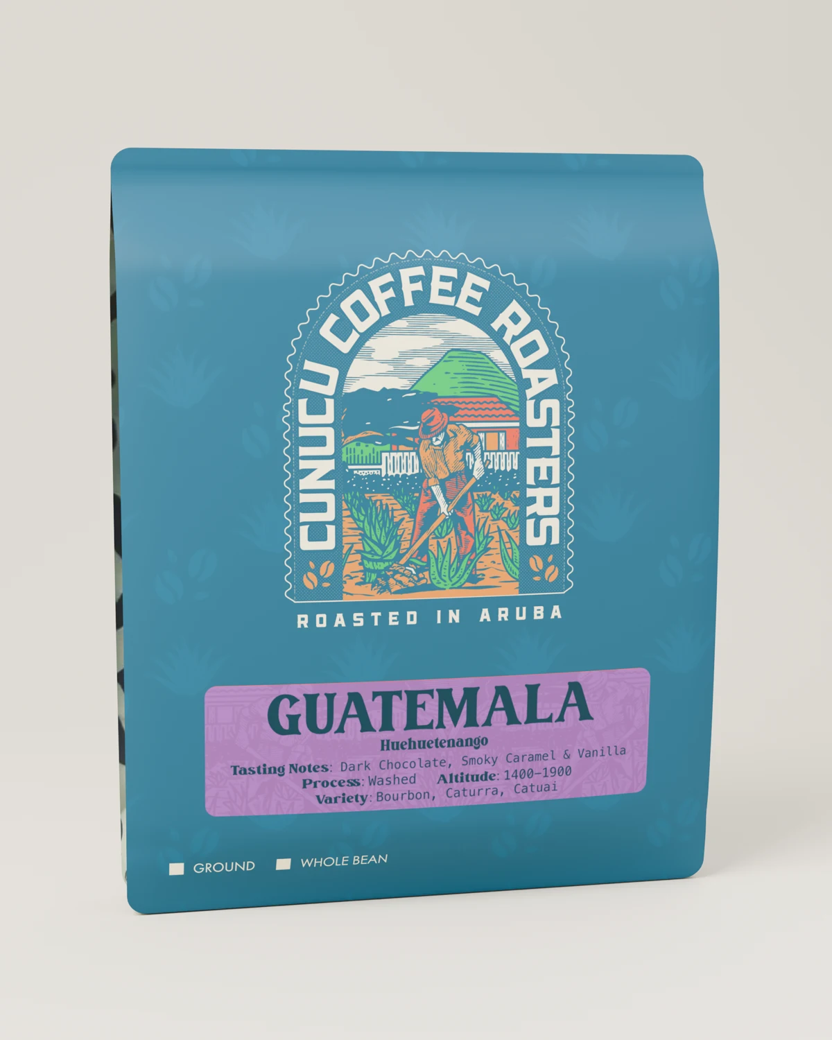 Cunucu Guatemala Huehuetenango coffee in its original illustrated bag
